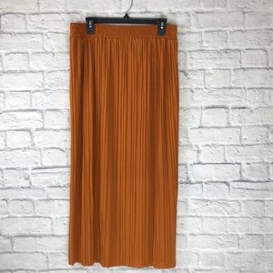 Pleated Burnt Orange Maxi Skirt